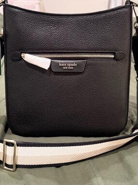 kate spade Black Pebbled Leather Crossbody with Cream Contrast Strap